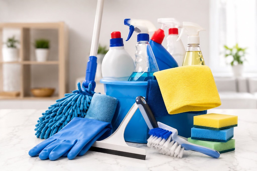 Cleaning supplies ready for a job